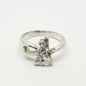 925 Sterling Silver Cz Heart And Flower Ring Sz7.5